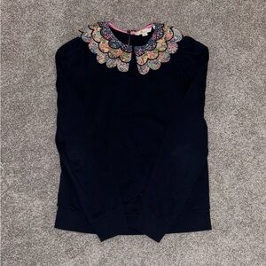 Boden Women’s Navy Sweatshirt with Colorful Scalloped Floral Collar, size 4